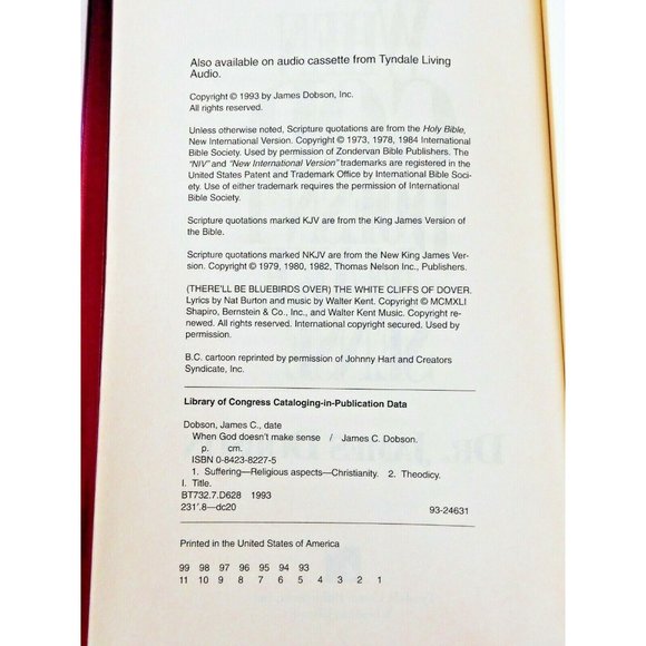 When God Doesn't Make Sense by James C. Dobson 1993 Hardcover Jacket - Picture 5 of 5